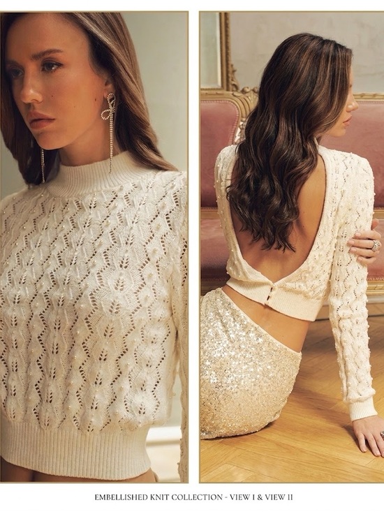 Commense Sweaters - Commense Backless Pearl-Embellished Knit Sweater